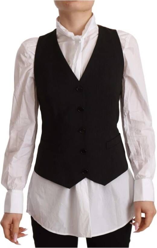 Dolce & Gabbana Black Button Down Sleeveless Vest Polyester Top Zwart Dames