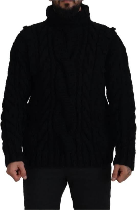 Dolce & Gabbana Black Cashmere Turtleneck Pullover Sweater Zwart Heren
