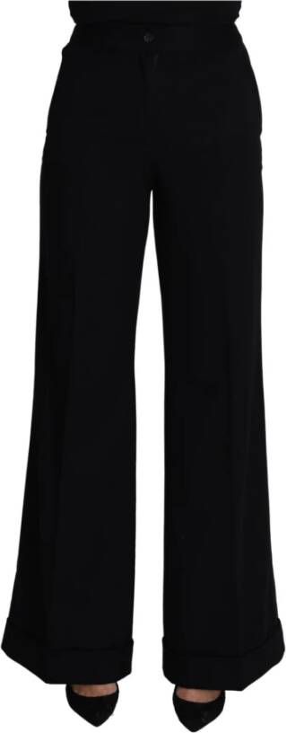 Dolce & Gabbana Black Cashmere Wide Leg Wo Trouser Pants Black