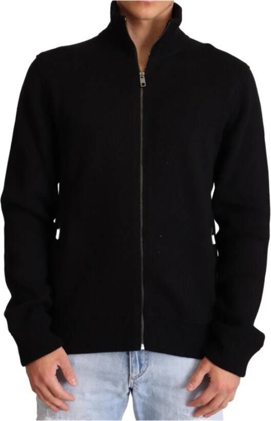 Dolce & Gabbana Black Cashmere Zipper Mens Sweater Zwart Heren