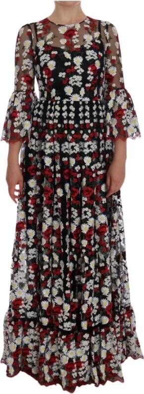 Dolce & Gabbana Black Chamomile Roses Embroidered Dress Meerkleurig Dames