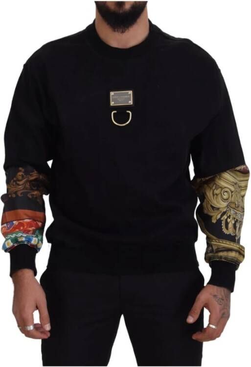 Dolce & Gabbana Zwarte Katoenen Crewneck Pullover Logo Trui Black Heren