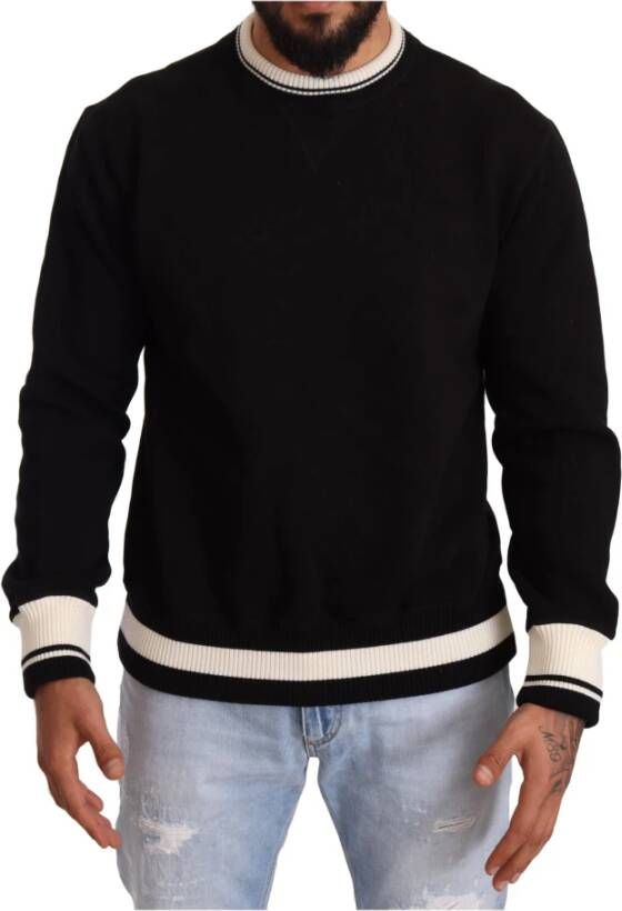 Dolce & Gabbana Black Cotton #dgfamily Pullover Sweater Zwart Heren