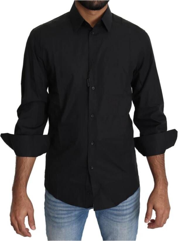 Dolce & Gabbana Black Cotton Formal Dress Men Top Shirt Zwart Heren