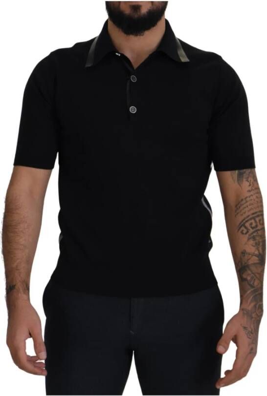 Dolce & Gabbana Black Cotton Silk Polo Shortsleeve T-shirt Zwart Heren
