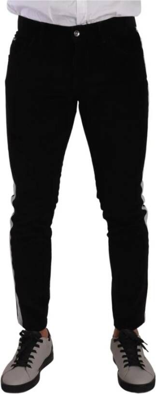 Dolce & Gabbana Black Cotton Stretch Skinny Corduroy Jeans Zwart Heren