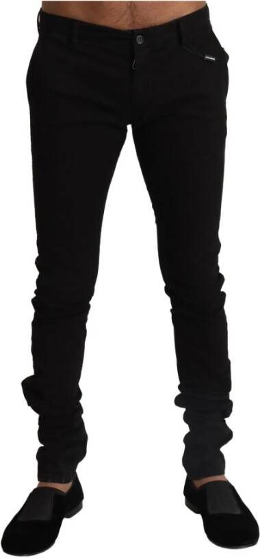 Dolce & Gabbana Black Cotton Stretch Slim Fit Skinny Pants Zwart Heren