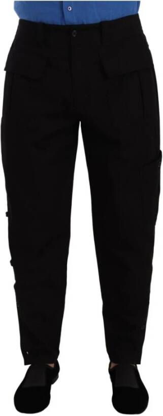 Dolce & Gabbana Black Cotton Stretch Tapered Cargo Pants Zwart Heren