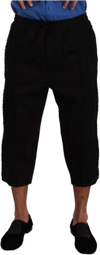 Dolce & Gabbana Black Cotton Torero Cropped Short Trouser Pants Zwart Heren