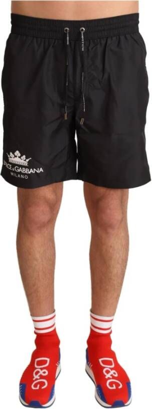 Dolce & Gabbana Pre-owned Black Crown Mens Beachwear Swimwear Shorts Zwart Heren