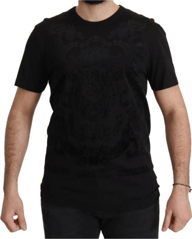 Dolce & Gabbana Black DG Baroque Cotton Crewneck T-shirt Zwart