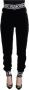 Dolce & Gabbana Black DG Logo Velvet Trouser Pants Zwart Dames - Thumbnail 1