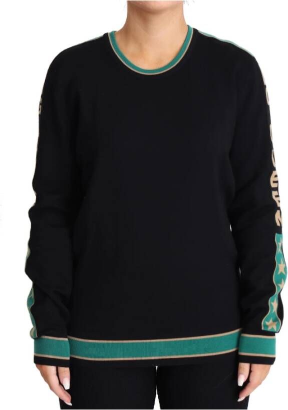 Dolce & Gabbana Black DG Queen Wool Knit Women Pullover Sweater Zwart Dames