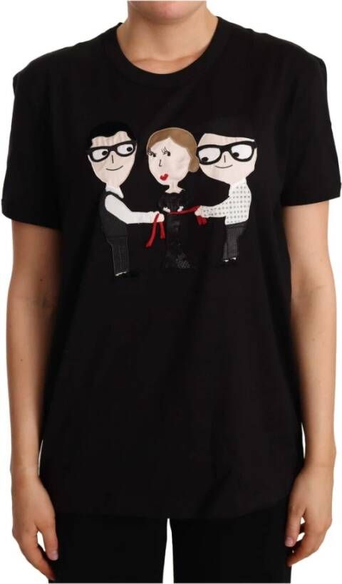 Dolce & Gabbana Black #dgfamily Cotton Crewneck Top T-shirt Zwart Dames