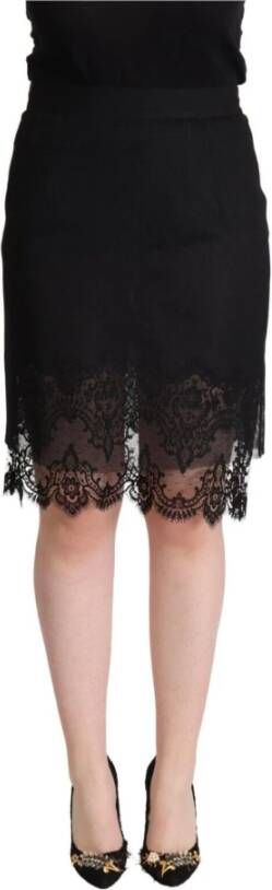 Dolce & Gabbana Black Floral Lace High Waist Pencil Cut Skirt Zwart Dames