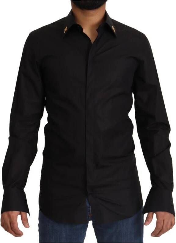Dolce & Gabbana Zwarte Goud Katoenen Kristal Kruis Slim Shirt Black Heren