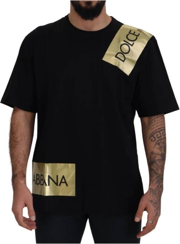 Dolce & Gabbana Black Gold DG Logo Cotton Crewneck T-shirt Zwart