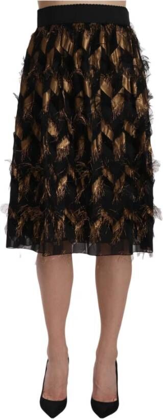 Dolce & Gabbana Black Gold Fringe Metallic Pencil A-line Skirt Meerkleurig Dames