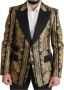 Dolce & Gabbana Zwart Goud Jacquard Peak Revers Blazer Multicolor Heren - Thumbnail 1