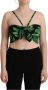 Dolce & Gabbana Dolce Gabbana Black Green Leaf Silk Halter Cropped Top Black Dames - Thumbnail 1