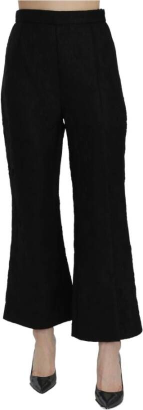 Dolce & Gabbana Black High Waist Flared Cropped Brocade Pants Zwart Dames