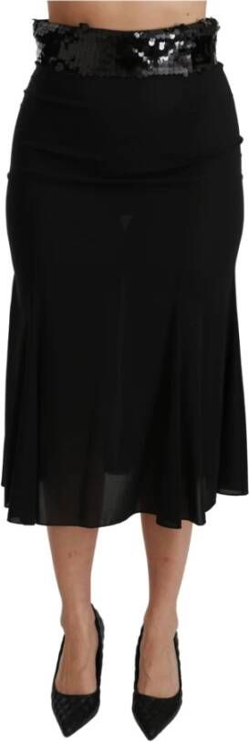 Dolce & Gabbana Black High Waist Mermaid Midi Silk Skirt Zwart Dames