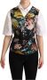 Dolce & Gabbana Black Jacquard Floral Waistcoat Vest Zwart Dames - Thumbnail 1