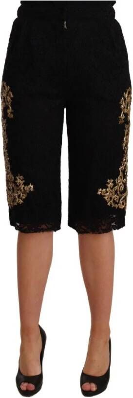 Dolce & Gabbana Black Lace Gold Baroque Special Piece Shorts Zwart Dames