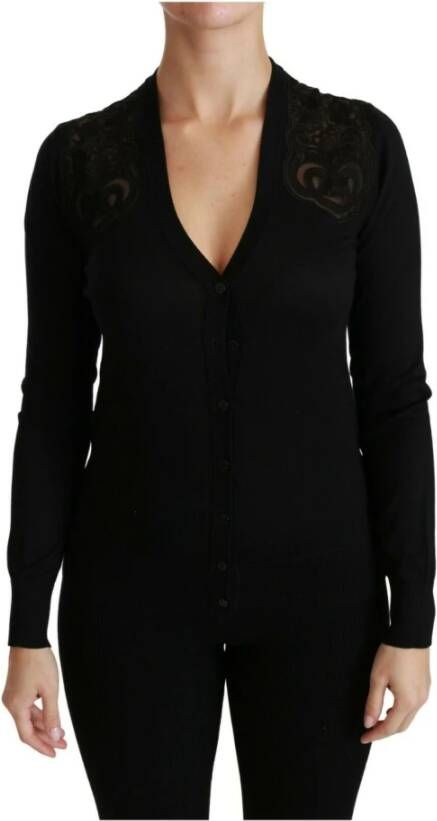 Dolce & Gabbana Black Lace Sweater Cardigan Sweater Zwart Dames