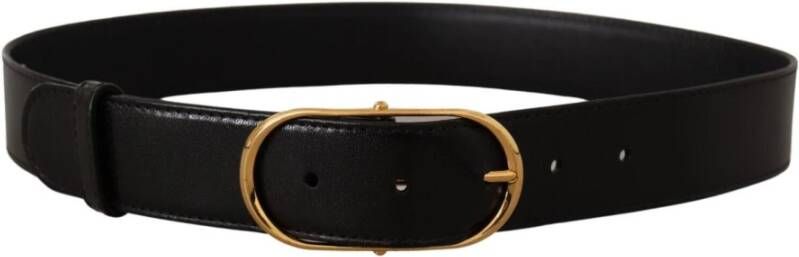 Dolce & Gabbana Black Leather Gold Metal Oval Buckle Belt Zwart Dames