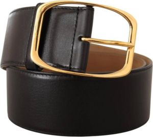 Dolce & Gabbana Black Leather Gold Metal Square Buckle Belt Zwart Dames