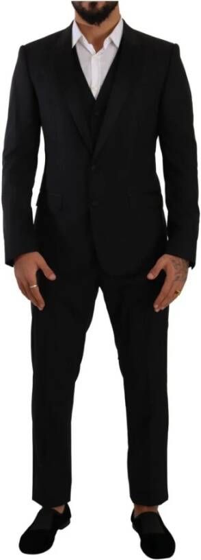 Dolce & Gabbana Black Martini Single Breasted 3 Piece Suit Zwart Heren