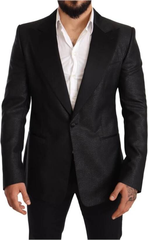 Dolce & Gabbana Elegante Zwarte Metallic Slim Fit Blazer Jas Black Heren