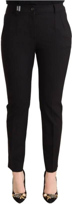 Dolce & Gabbana Black Mid Waist Skinny Trouser Wool Pants Zwart Dames