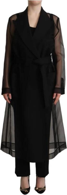 Dolce & Gabbana Black Nylon Double Breasted Trench Coat Jacket Zwart Dames