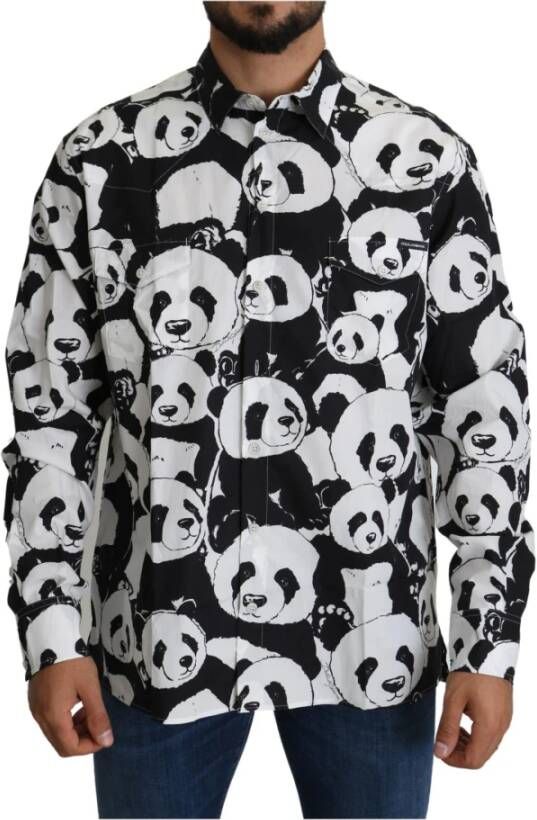 Dolce & Gabbana Zwarte Panda Heren Casual 100% Katoenen Overhemd Multicolor Heren