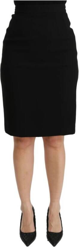 Dolce & Gabbana Black Pencil Cut High Waist Wool Skirt Zwart Dames