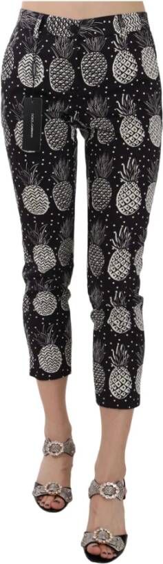 Dolce & Gabbana Black Pineapple Print Skinny Capri Pants Zwart Dames