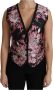 Dolce & Gabbana Black Pink Floral Waistcoat Vest Blouse Top Zwart Dames - Thumbnail 1
