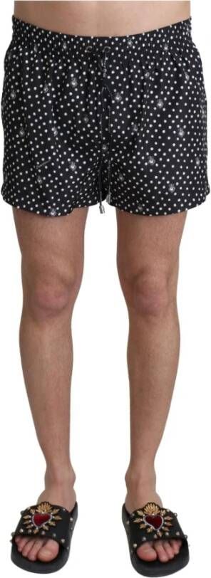 Dolce & Gabbana Black Polka Dots Beachwear Shorts Zwart Heren