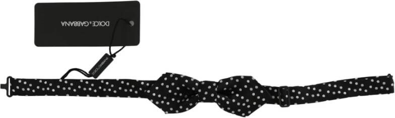 Dolce & Gabbana Black Polka Dots Silk Adjustable Neck Papillon Men Bow Tie Zwart Unisex