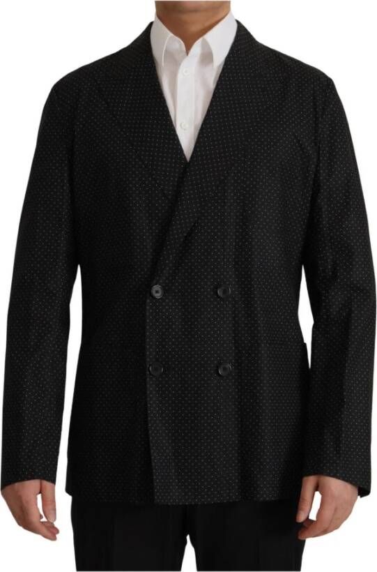 Dolce & Gabbana Black Polka Dotted Cotton Blazerjas Jacket Zwart Heren