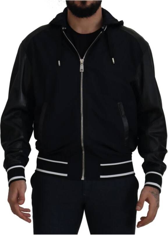 Dolce & Gabbana Black Polyester Hooded Blouson Coat Jacket Zwart Heren