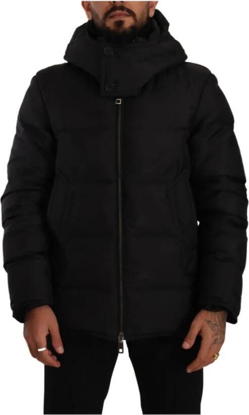 Dolce & Gabbana Black Polyester Hooded Coat Winter Jacket Zwart Heren
