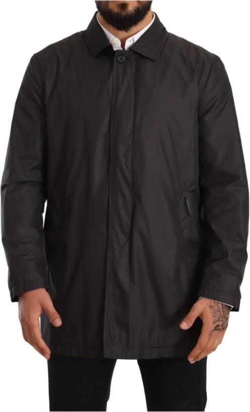 Dolce & Gabbana Black Polyester Mens Trench Coat Jacket Zwart Heren