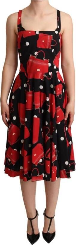 Dolce & Gabbana Black Red Bag Print A-line Mid Length Dress Rood Dames