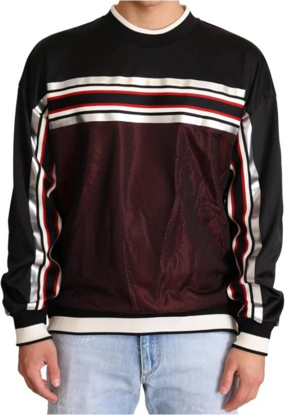 Dolce & Gabbana Black Red Mesh Sport Pullover Crewneck Sweater Zwart Heren