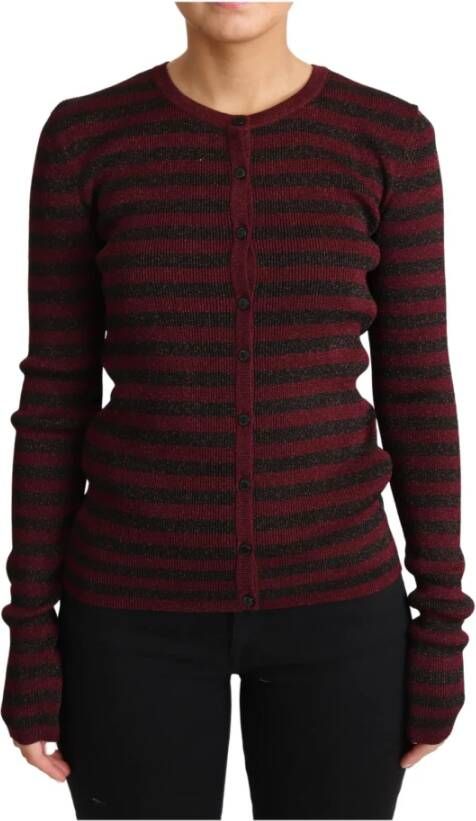 Dolce & Gabbana Black Red Striped Viscose Cardigan Sweater Zwart Dames