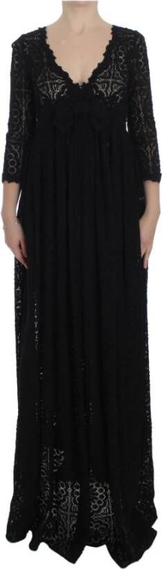 Dolce & Gabbana Black Ricamo Knitted Full Length Maxi Dress Zwart Dames