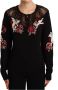 Dolce & Gabbana Black Silk Knit Roses Angel Pullover Sweater Zwart Dames - Thumbnail 1